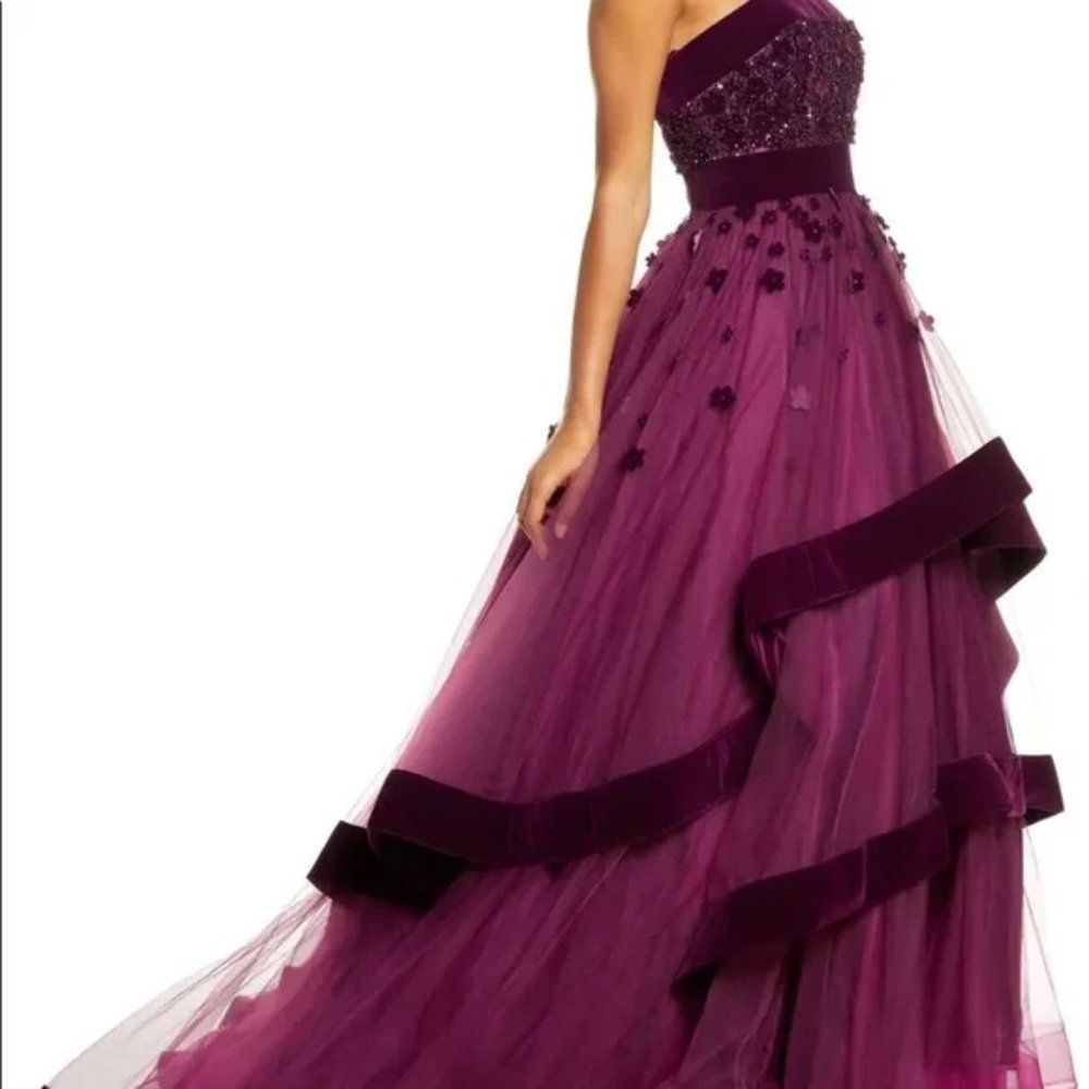 UNWORN. Mac Duggal Plum Bustier Velvet Ballgown - Picture 4 of 13